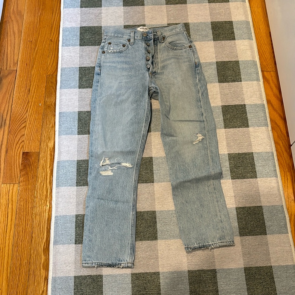 Agolde high waisted size 23 light wash jeans with rips